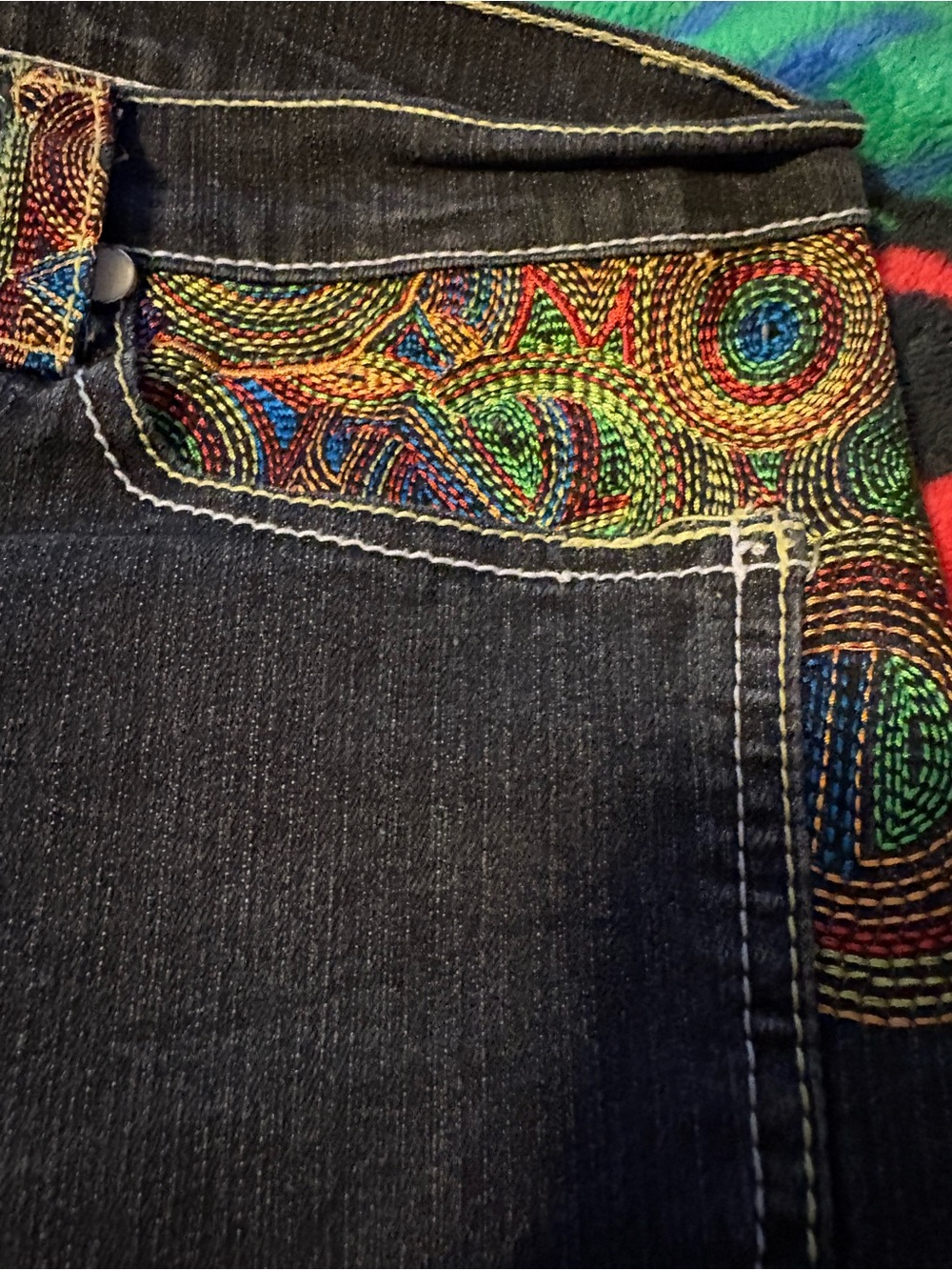 Coogi Dark Wash Jeans with Colorful Embroidered Trim - Picture 3 of 9